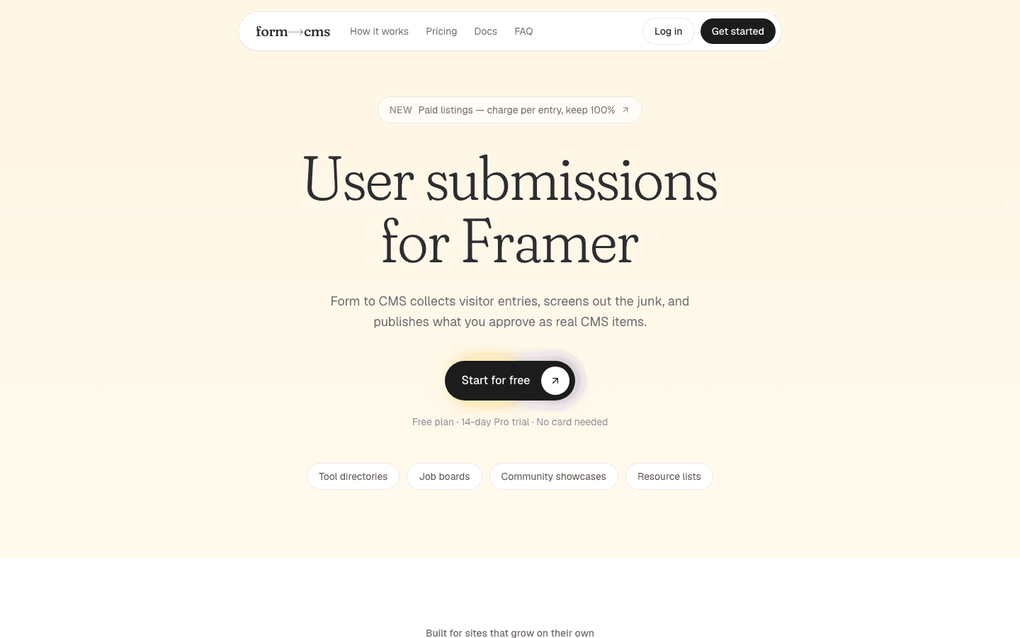 Form to CMS homepage — user submissions for Framer
